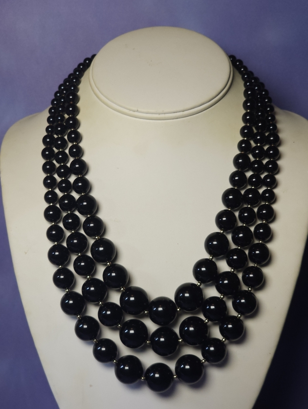 Charter Club Black Beaded Triple Strand Statement Necklace